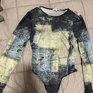 Acid wash denim bodysuit